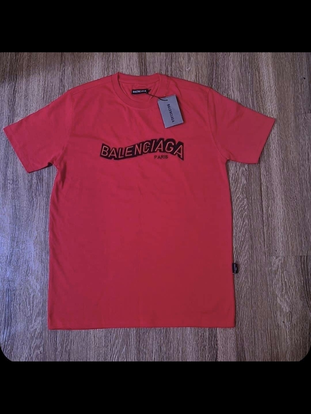 Balenciaga Red Short Sleeve Logo Tee